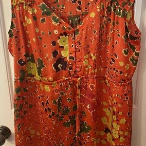 CABI Women’s Sz M Satin Empire Waist Short Sleeve Red Floral Multi Top Blouse